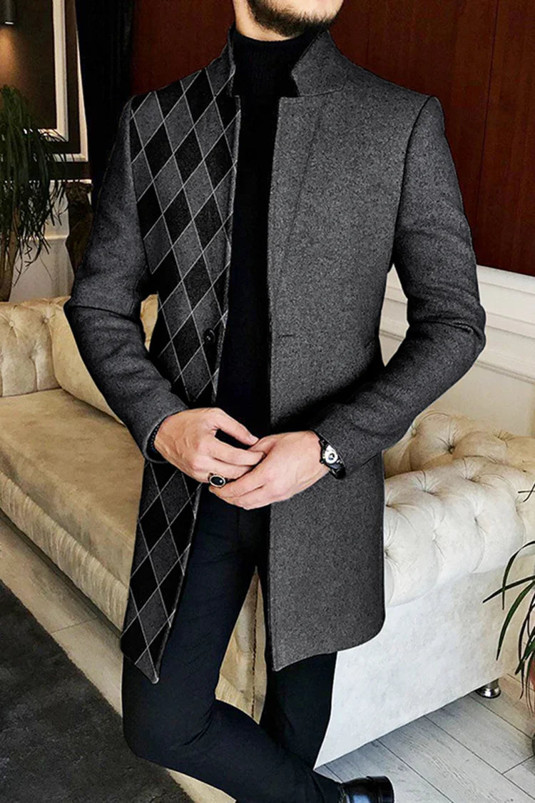Diamond Plaid Patchwork Mid Length Coat - DUVAL