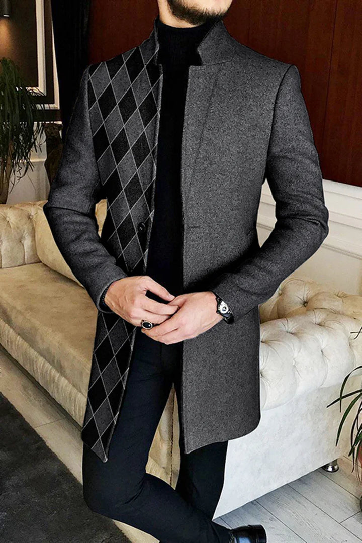Diamond Plaid Patchwork Mid Length Coat - DUVAL