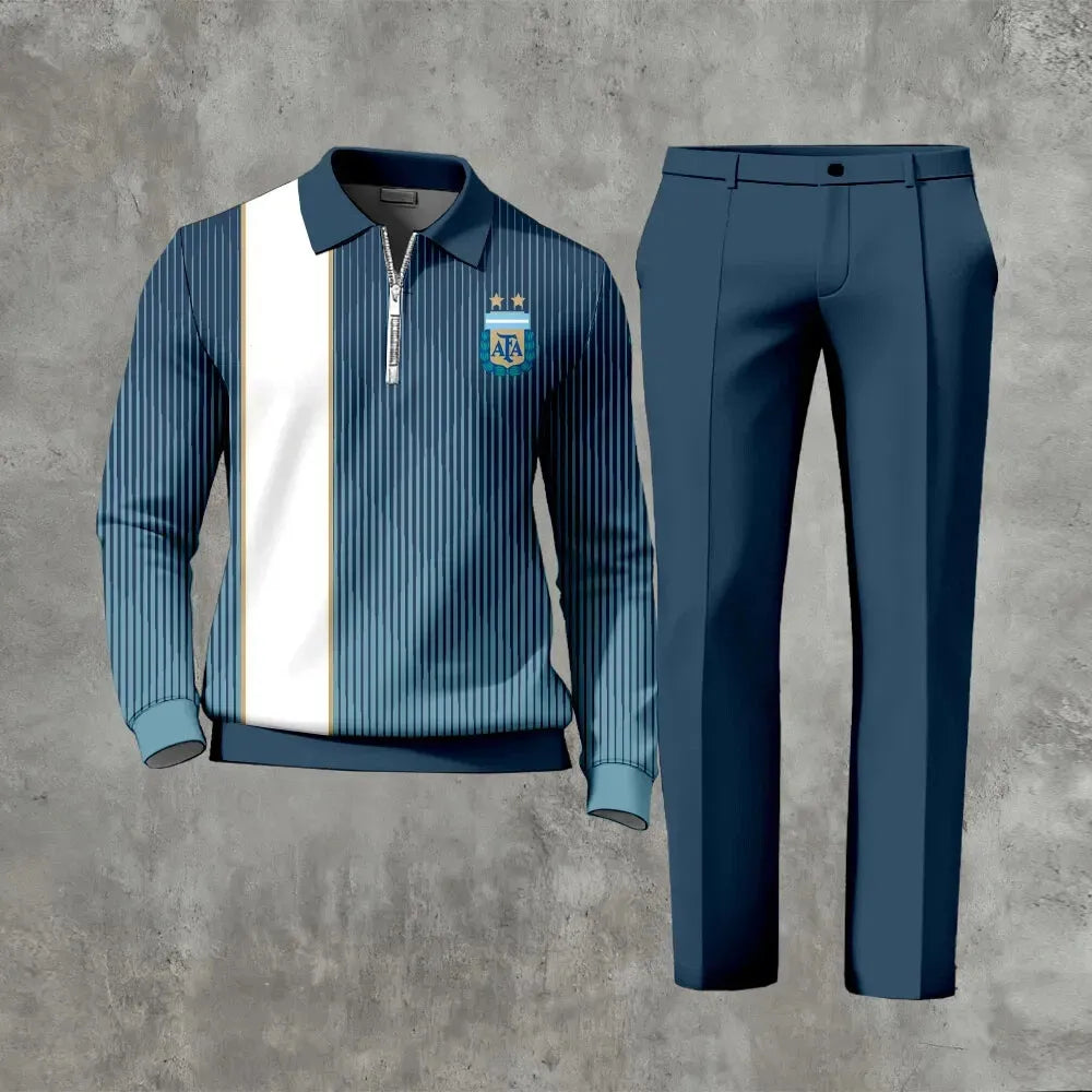 Long Sleeved Casual Quarter Zip Two-Piece Set - DUVAL