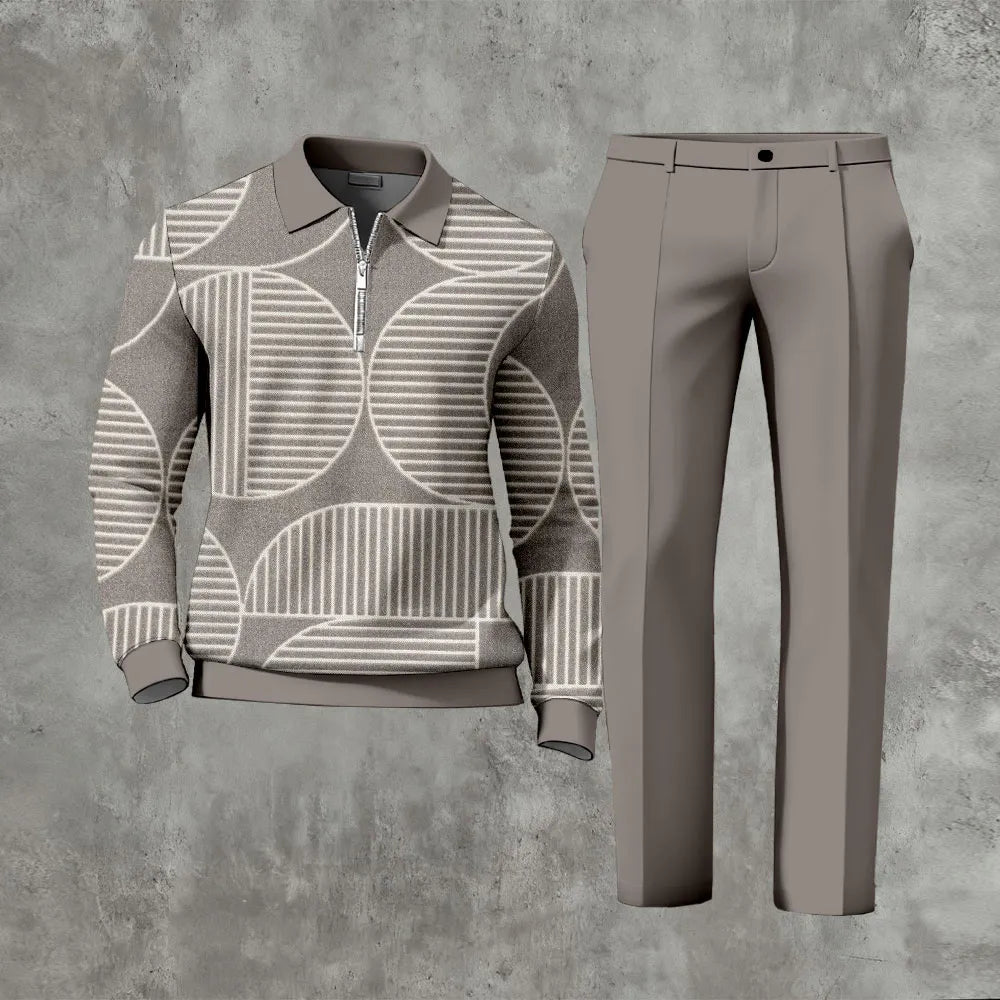 Long Sleeved Casual Quarter Zip Two-Piece Set - DUVAL