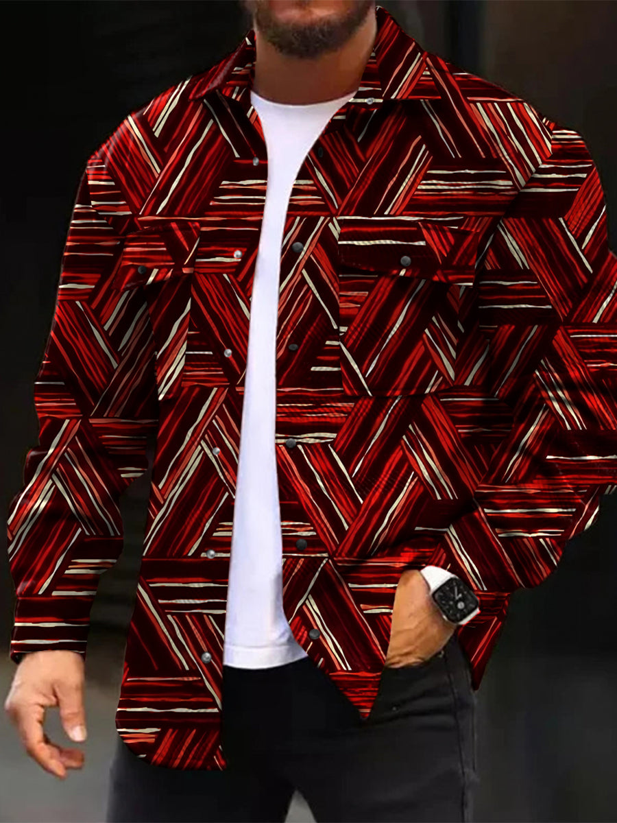 Casual Jacket Fashion Abstract Pattern Printed Long Sleeve Pocket Jacket - DUVAL
