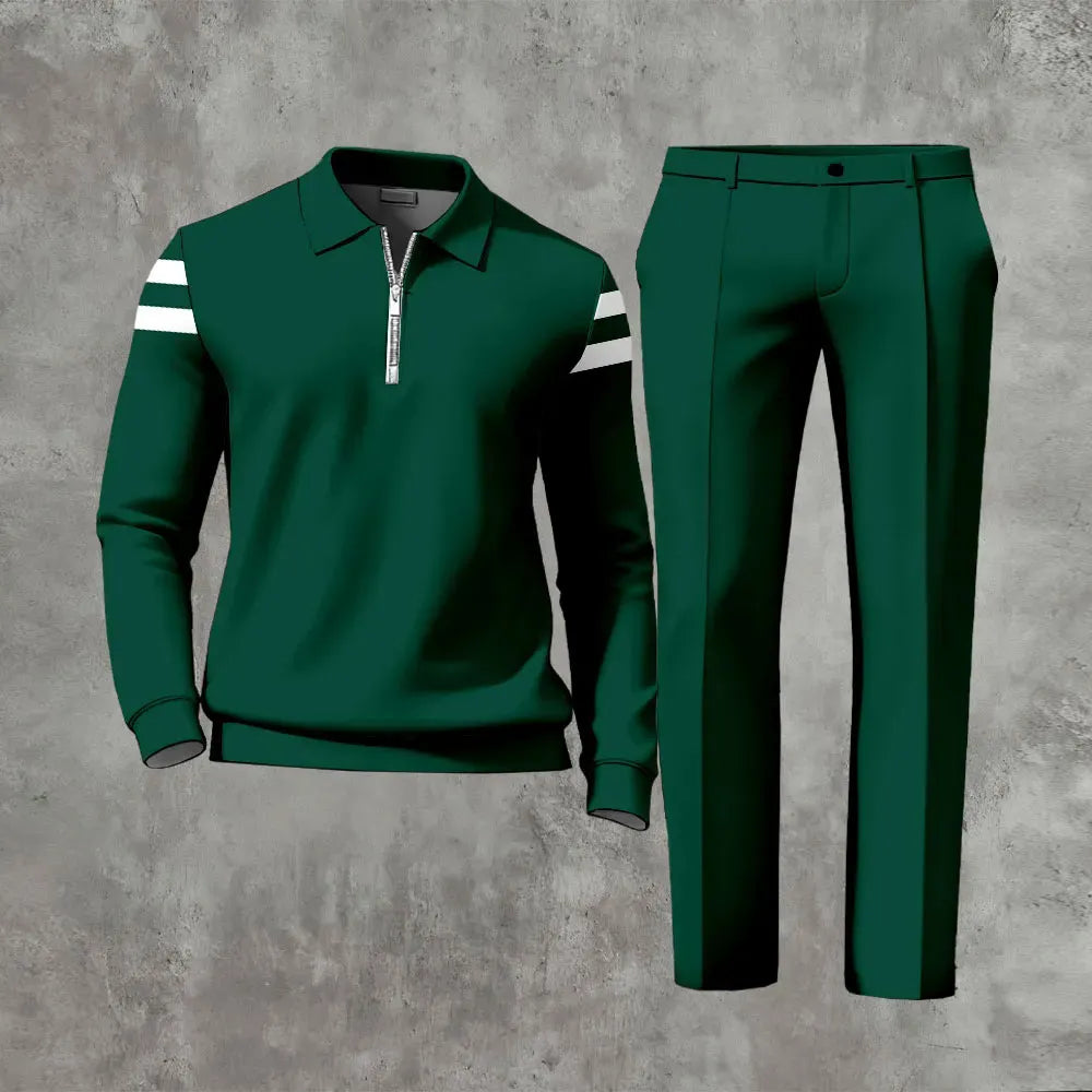Long Sleeved Casual Quarter Zip Two-Piece Set - DUVAL