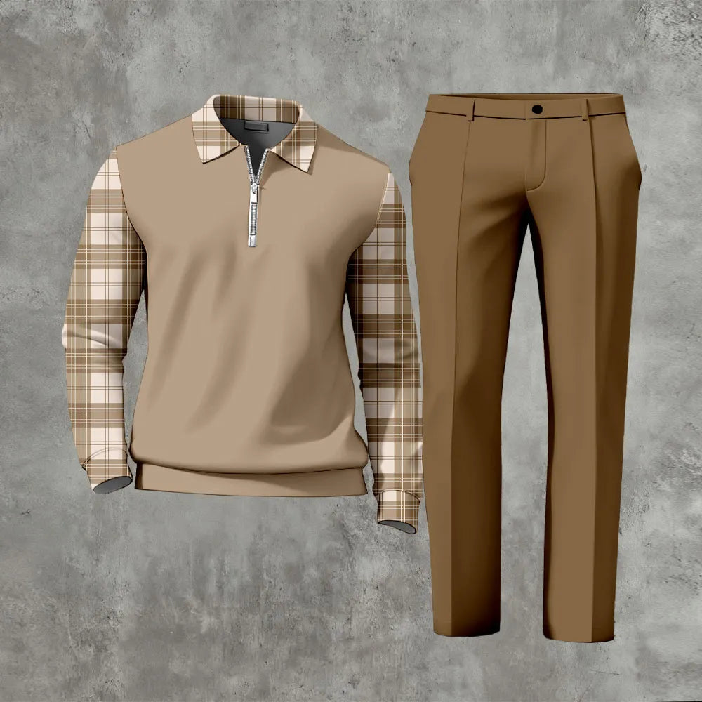 Long Sleeved Casual Quarter Zip Two-Piece Set - DUVAL
