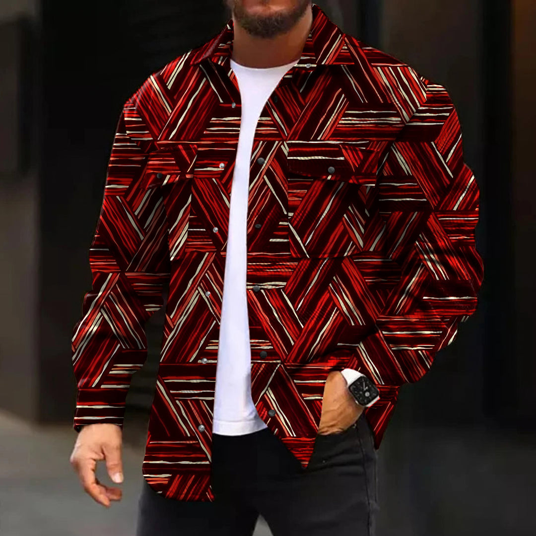 Casual Jacket Fashion Abstract Pattern Printed Long Sleeve Pocket Jacket - DUVAL