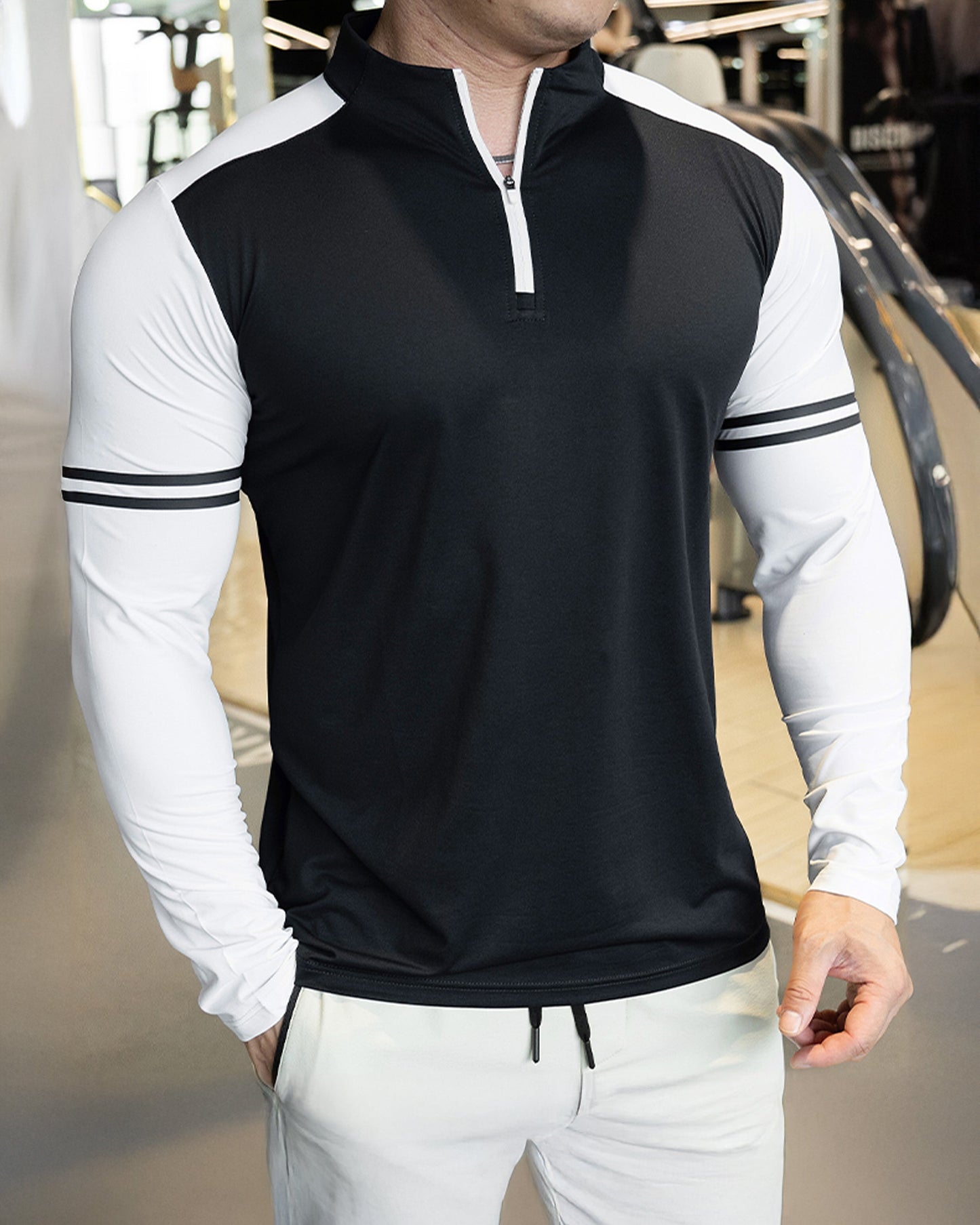 Staycool Two-Tone Stripe Quarter Zip Long Sleeve Shirt