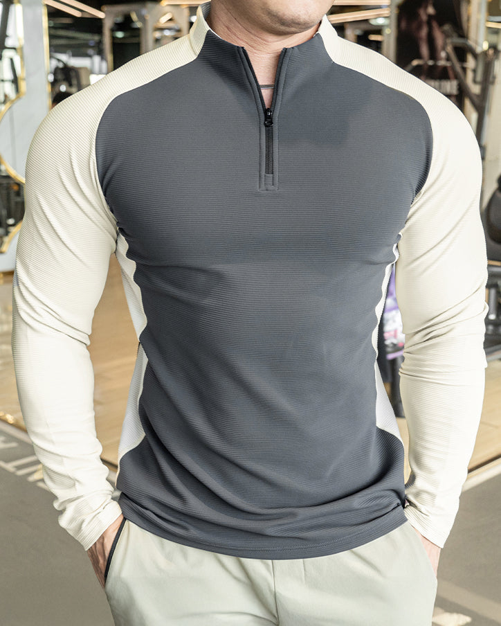 Shoulder Cut Quarter Zip Pullover Long Sleeve