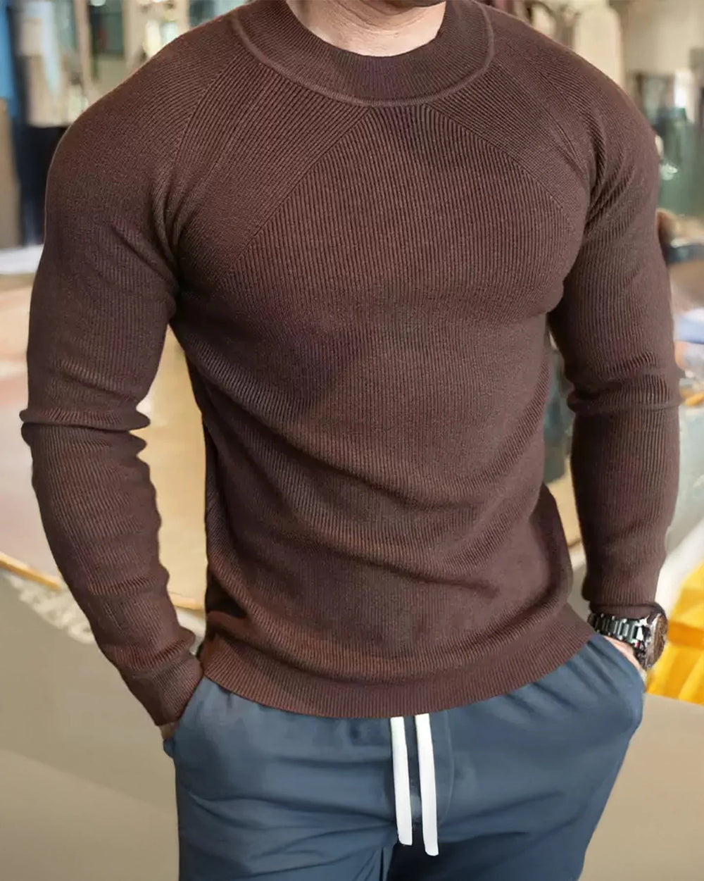 Apex Muscle Fit Ribbed Pullover Sweater Shirt - DUVAL