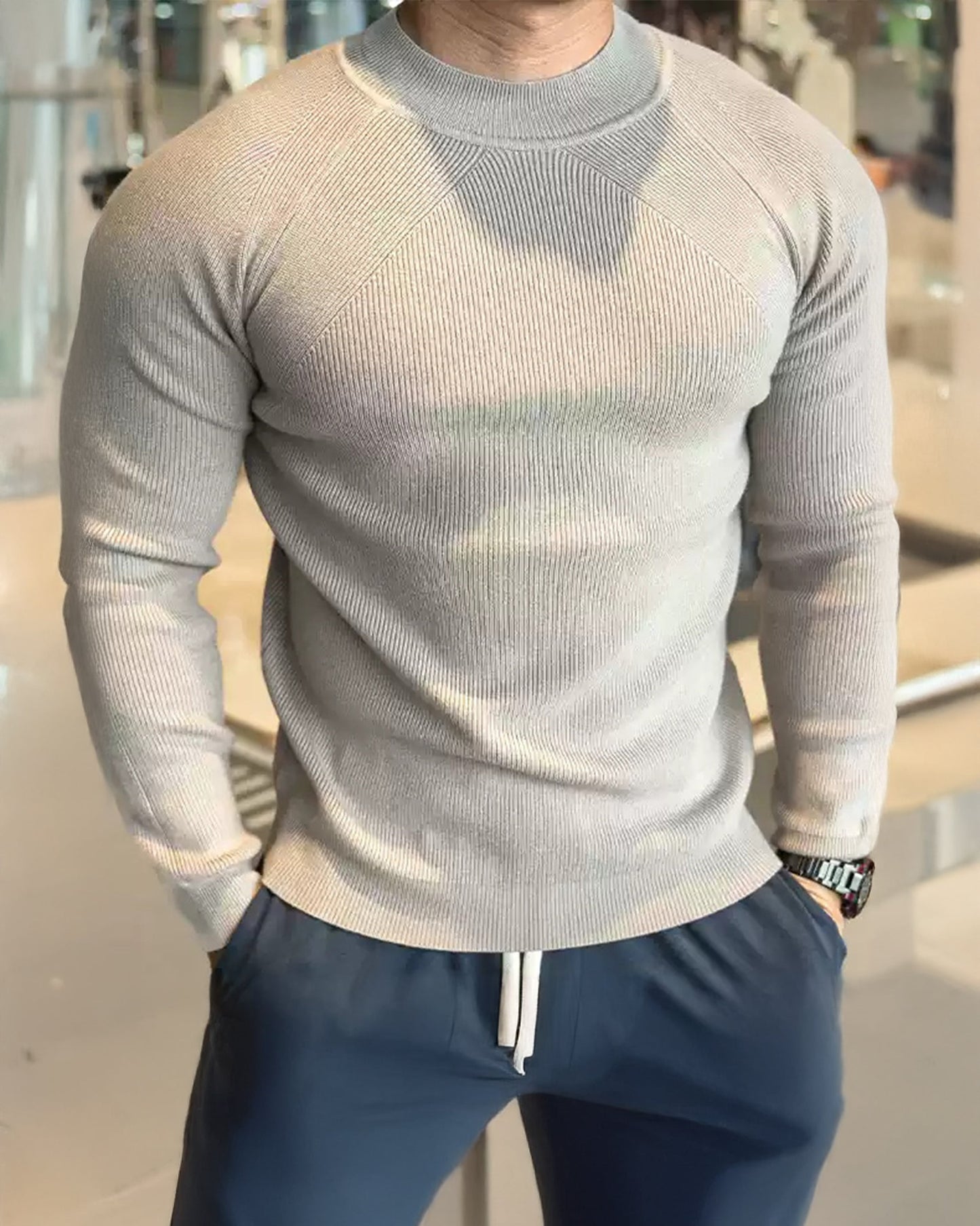 Apex Muscle Fit Ribbed Pullover Sweater Shirt