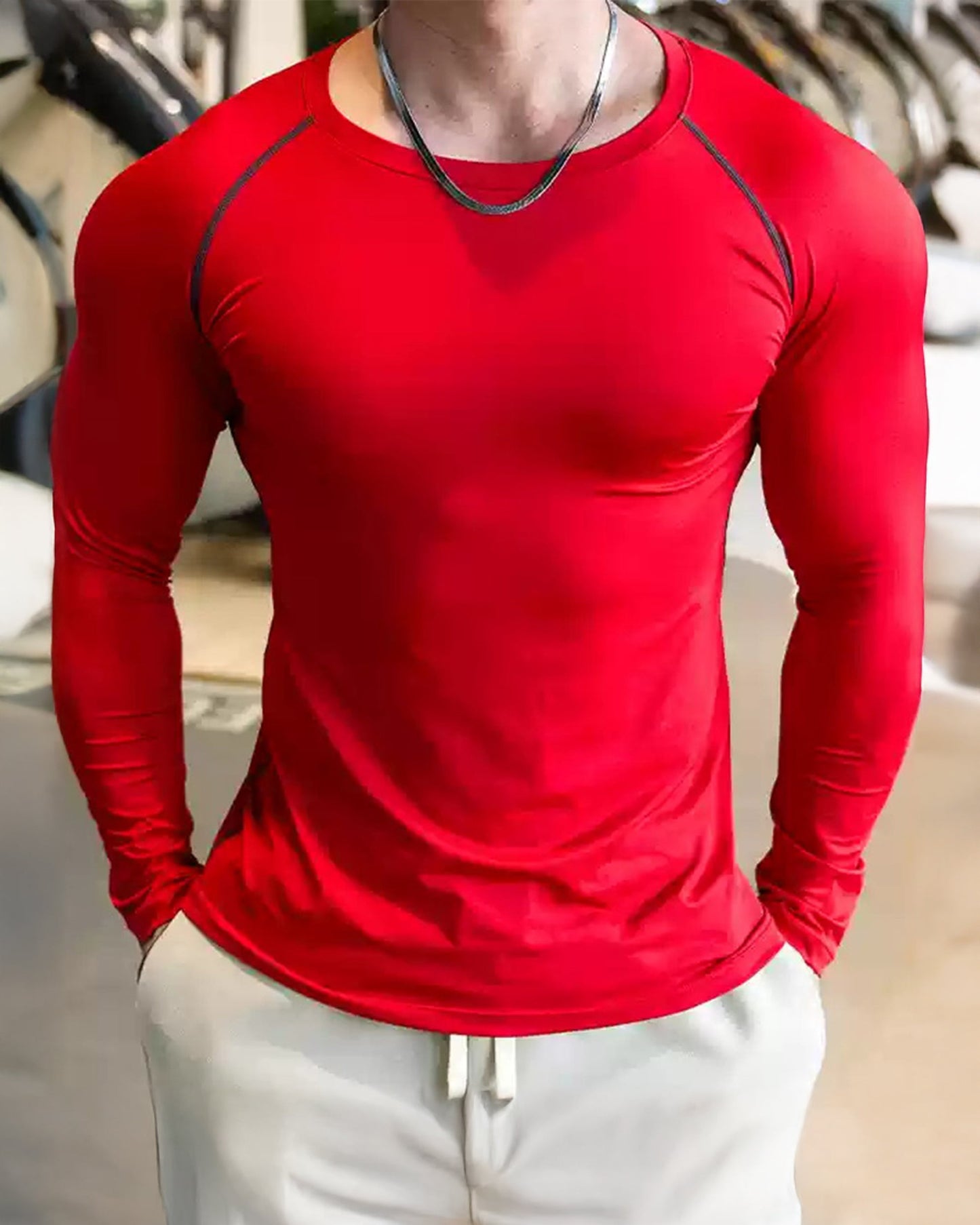 Shoulder Cut Pullover Long Sleeve Shirt