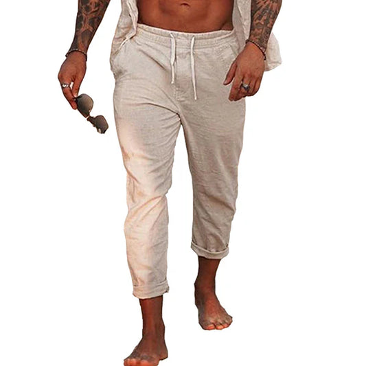 Solid Color Cotton Linen Vacation Pants