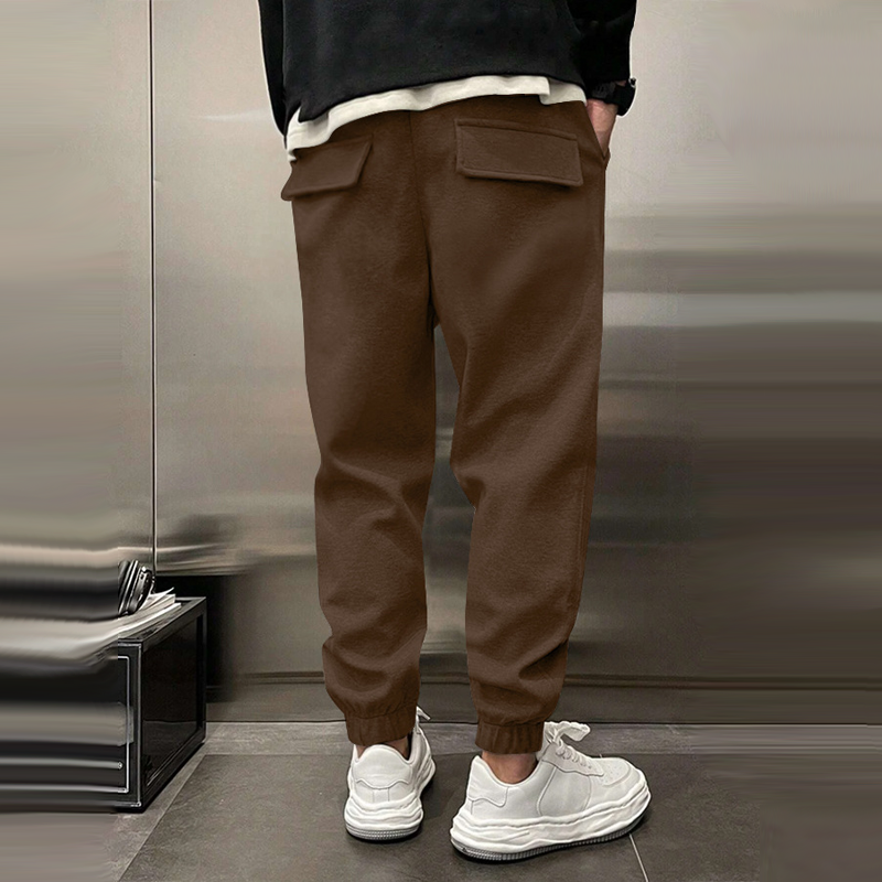 men's-solid-plush-loose-elastic-waist-casual-sports-pants