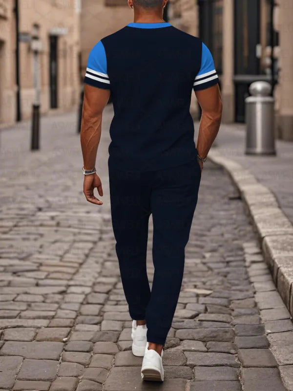 Zipper Short Sleeve Long Pants Two-Piece Set