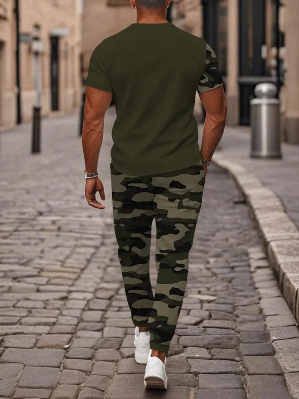 Zipper Short Sleeve Long Pants Two-Piece Set - DUVAL