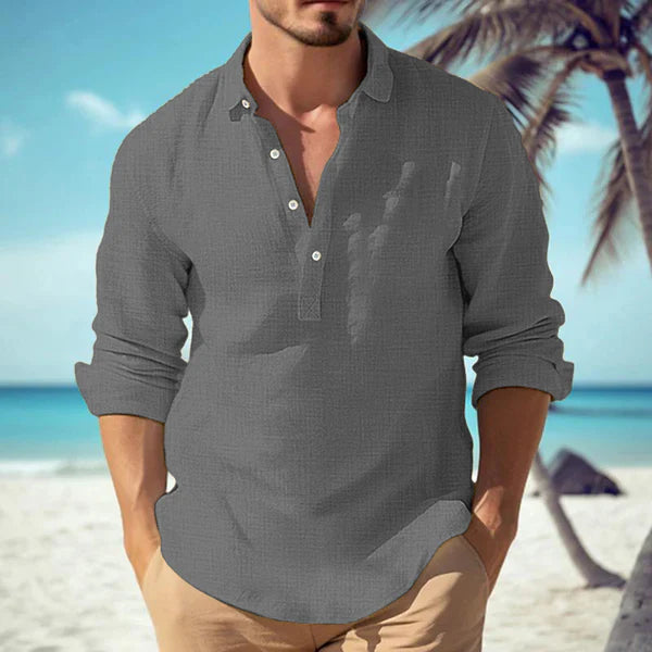 Casual Solid Color Cotton Linen Blend Lapel Long-Sleeved Shirt