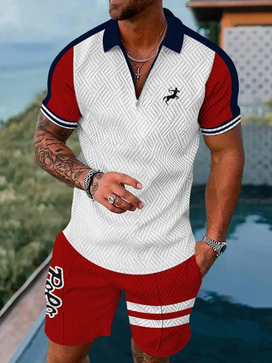 Polo Short Sleeve Zipper Two-Piece Set