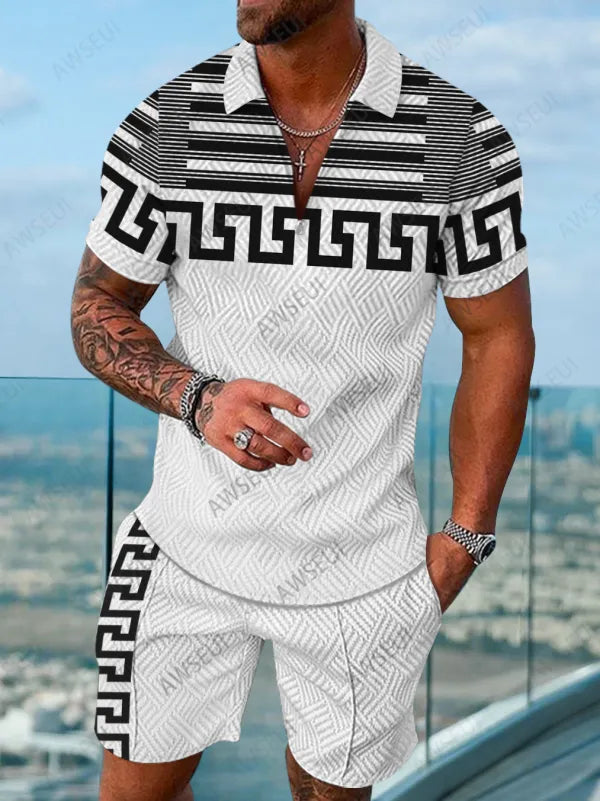 Polo Short Sleeve Zipper Two-Piece Set