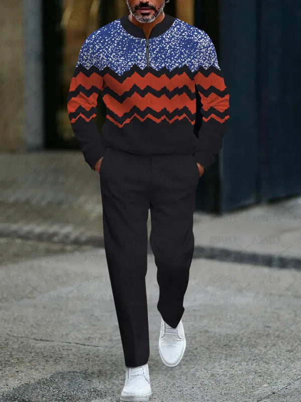 Zipper Long Sleeve Long Pants Two-Piece Set