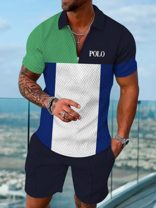 Polo Short Sleeve Zipper Two-Piece Set