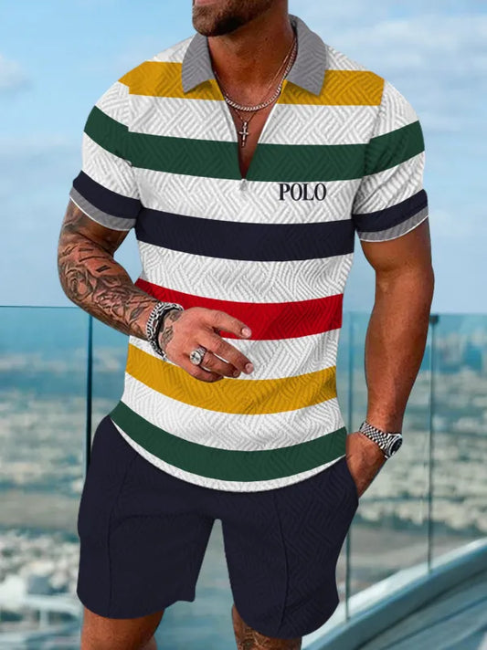 Polo Short Sleeve Zipper Two-Piece Set