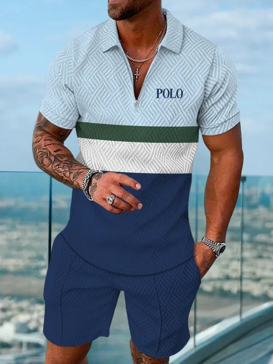 Polo Short Sleeve Zipper Two-Piece Set