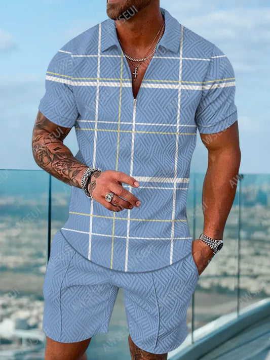 Polo Short Sleeve Zipper Two-Piece Set