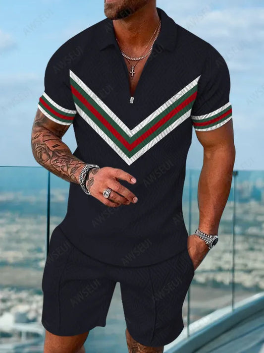 Polo Short Sleeve Zipper Two-Piece Set