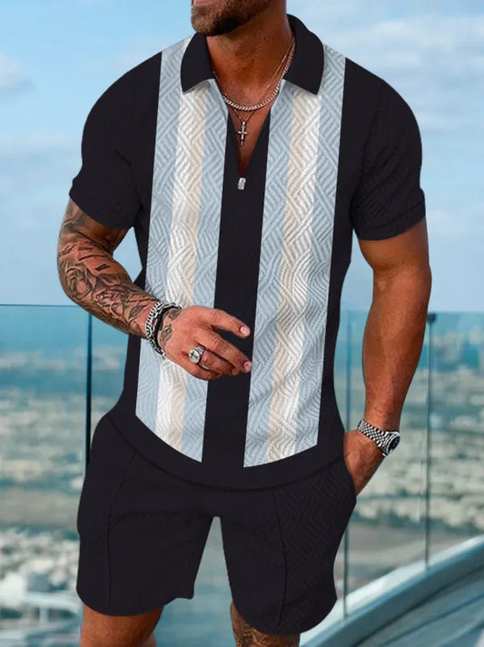 Polo Short Sleeve Zipper Two-Piece Set