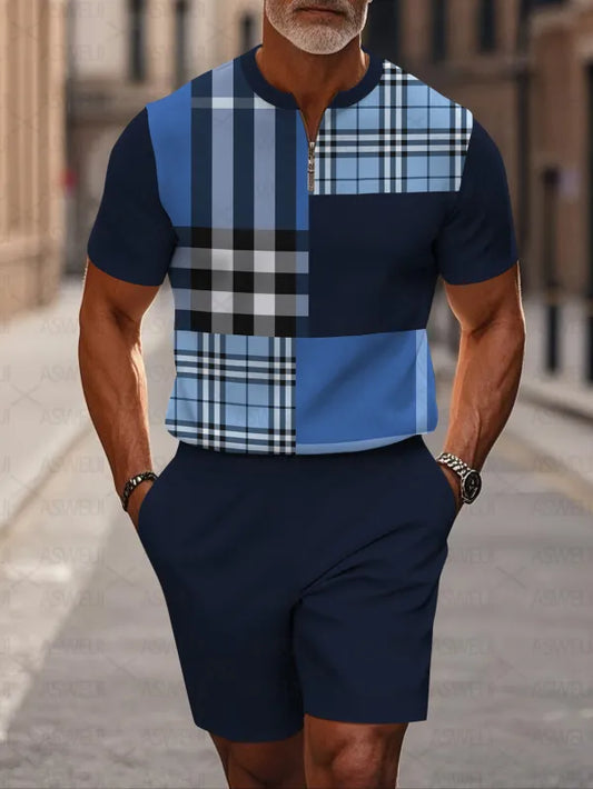 Short Sleeve Zipper Two-piece Set