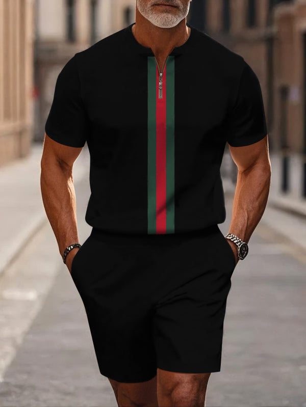 Short Sleeve Zipper Two-piece Set - DUVAL