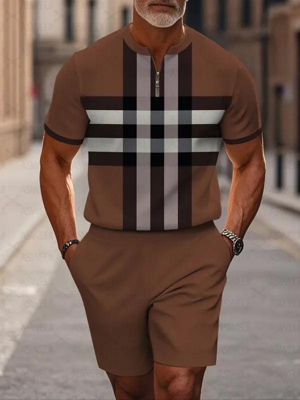 Short Sleeve Zipper Two-piece Set - DUVAL