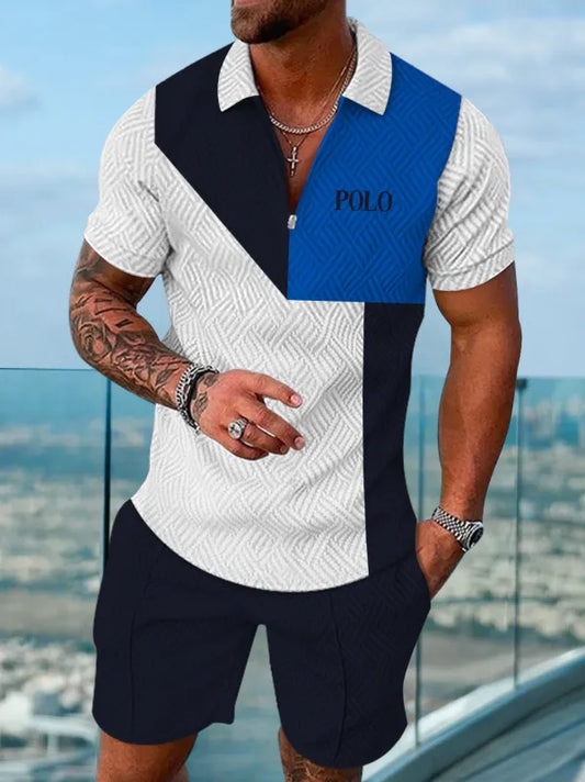 Polo Short Sleeve Zipper Two-Piece Set