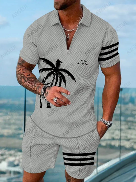 Polo Short Sleeve Zipper Two-Piece Set