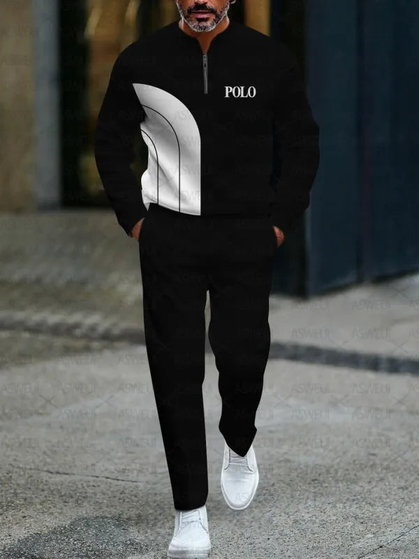 Zipper Long Sleeve Long Pants Two-Piece Set - DUVAL