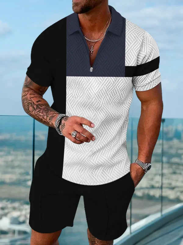 Polo Short Sleeve Zipper Two-Piece Set