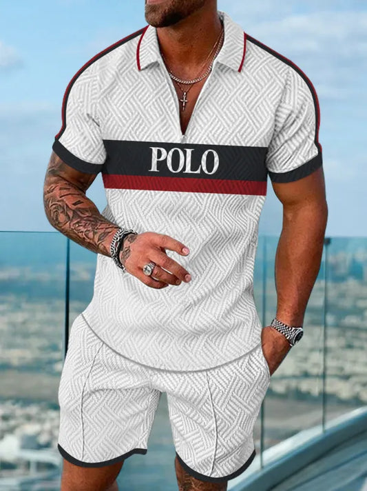 Polo Short Sleeve Zipper Two-Piece Set