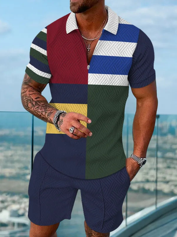 Polo Short Sleeve Zipper Two-Piece Set