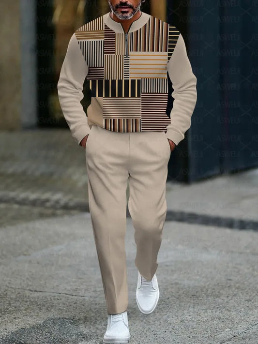 Zipper Long Sleeve Long Pants Two-Piece Set