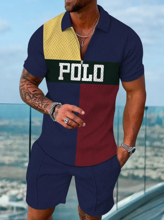 Polo Short Sleeve Zipper Two-Piece Set
