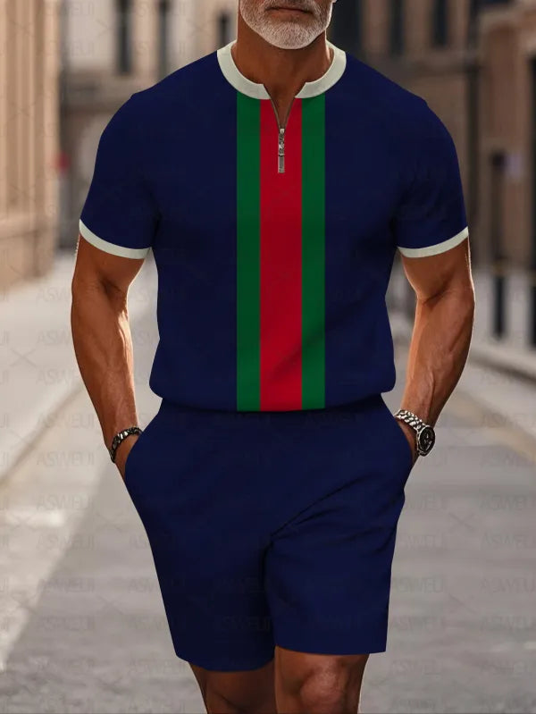 Short Sleeve Zipper Two-piece Set - DUVAL