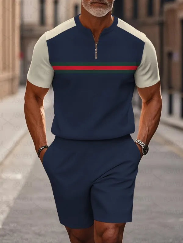 Short Sleeve Zipper Two-piece Set - DUVAL