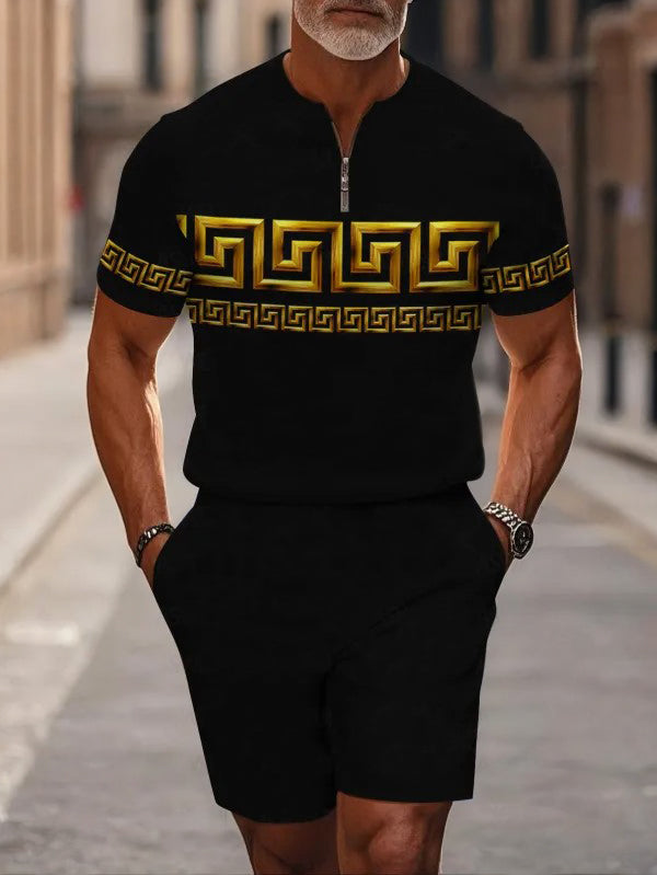 Short Sleeve Zipper Two-piece Set - DUVAL
