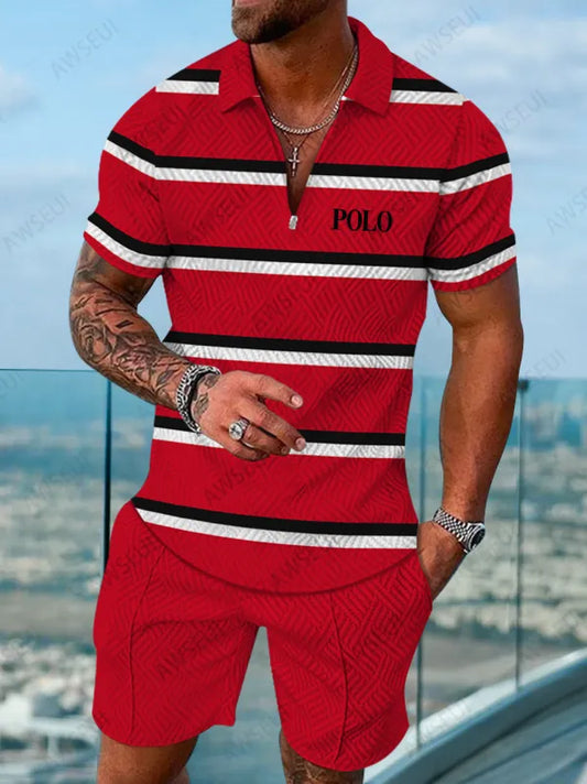 Polo Short Sleeve Zipper Two-Piece Set