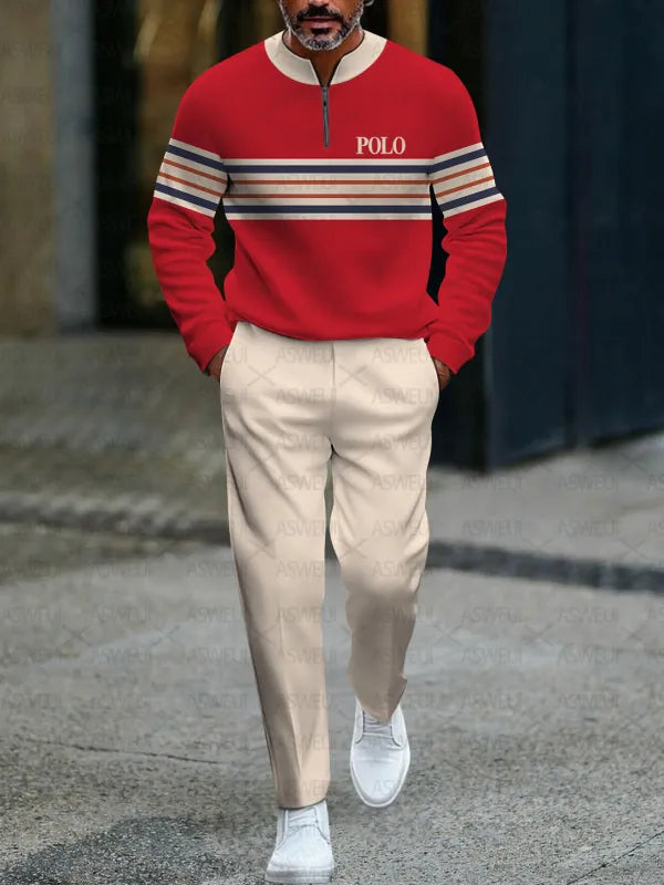 Zipper Long Sleeve Long Pants Two-Piece Set - DUVAL