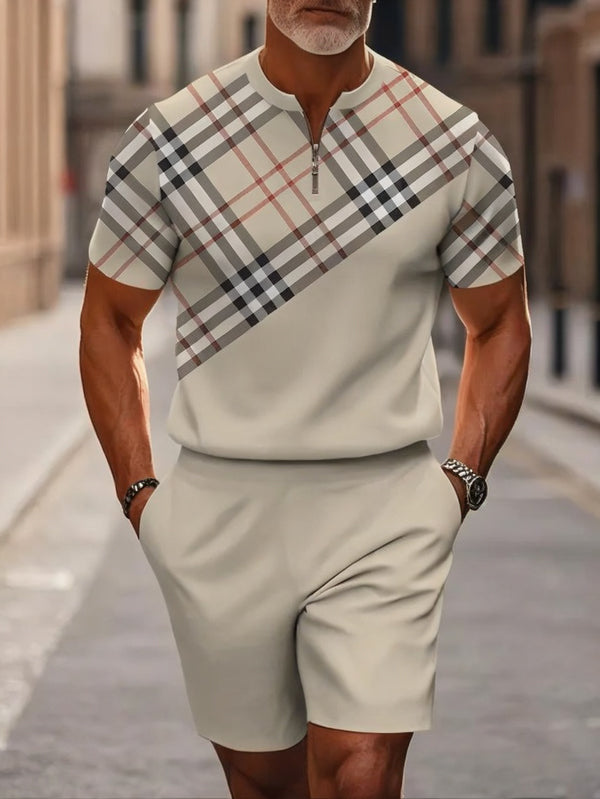 Short Sleeve Zipper Two-piece Set - DUVAL