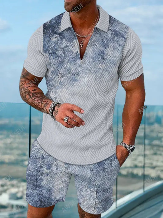 Polo Short Sleeve Zipper Two-Piece Set