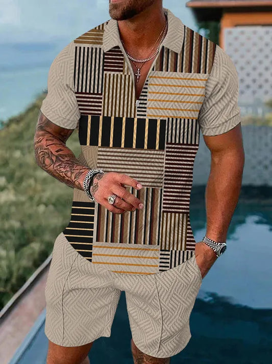 Polo Short Sleeve Zipper Two-Piece Set