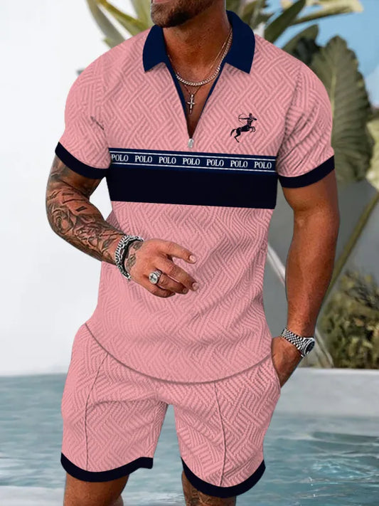 Polo Short Sleeve Zipper Two-Piece Set