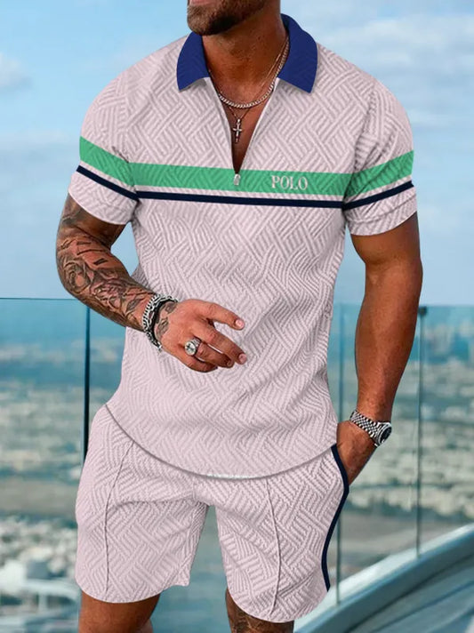 Polo Short Sleeve Zipper Two-Piece Set