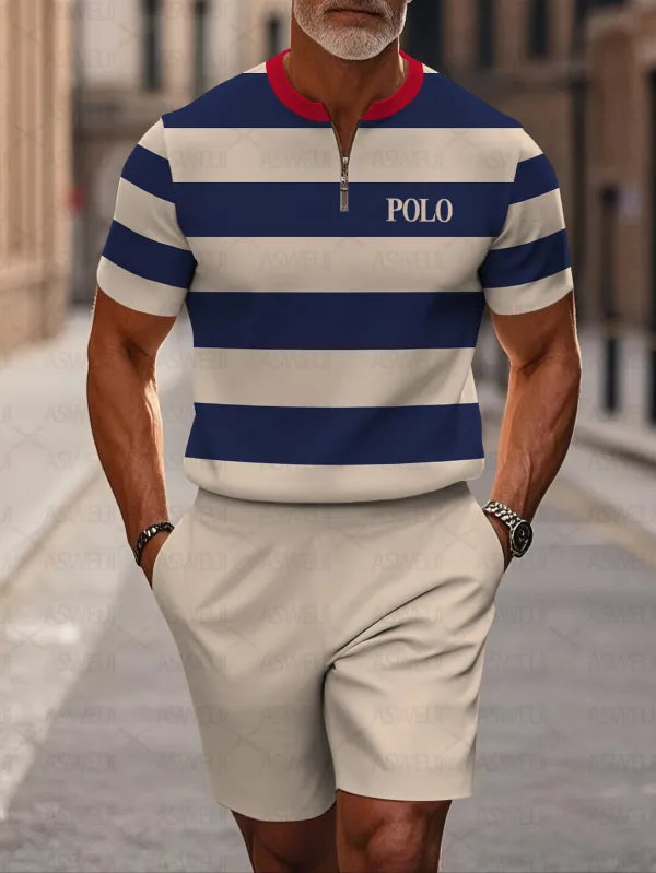 Short Sleeve Zipper Two-piece Set - DUVAL