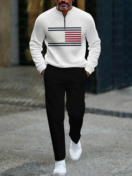 Zipper Long Sleeve Long Pants Two-Piece Set